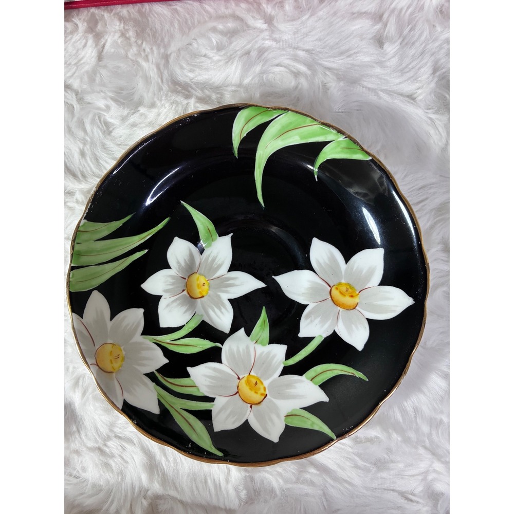 Daffodil Tuscan Fine English Bone China Tea Cup Saucer Black White Floral - Picture 6 of 11